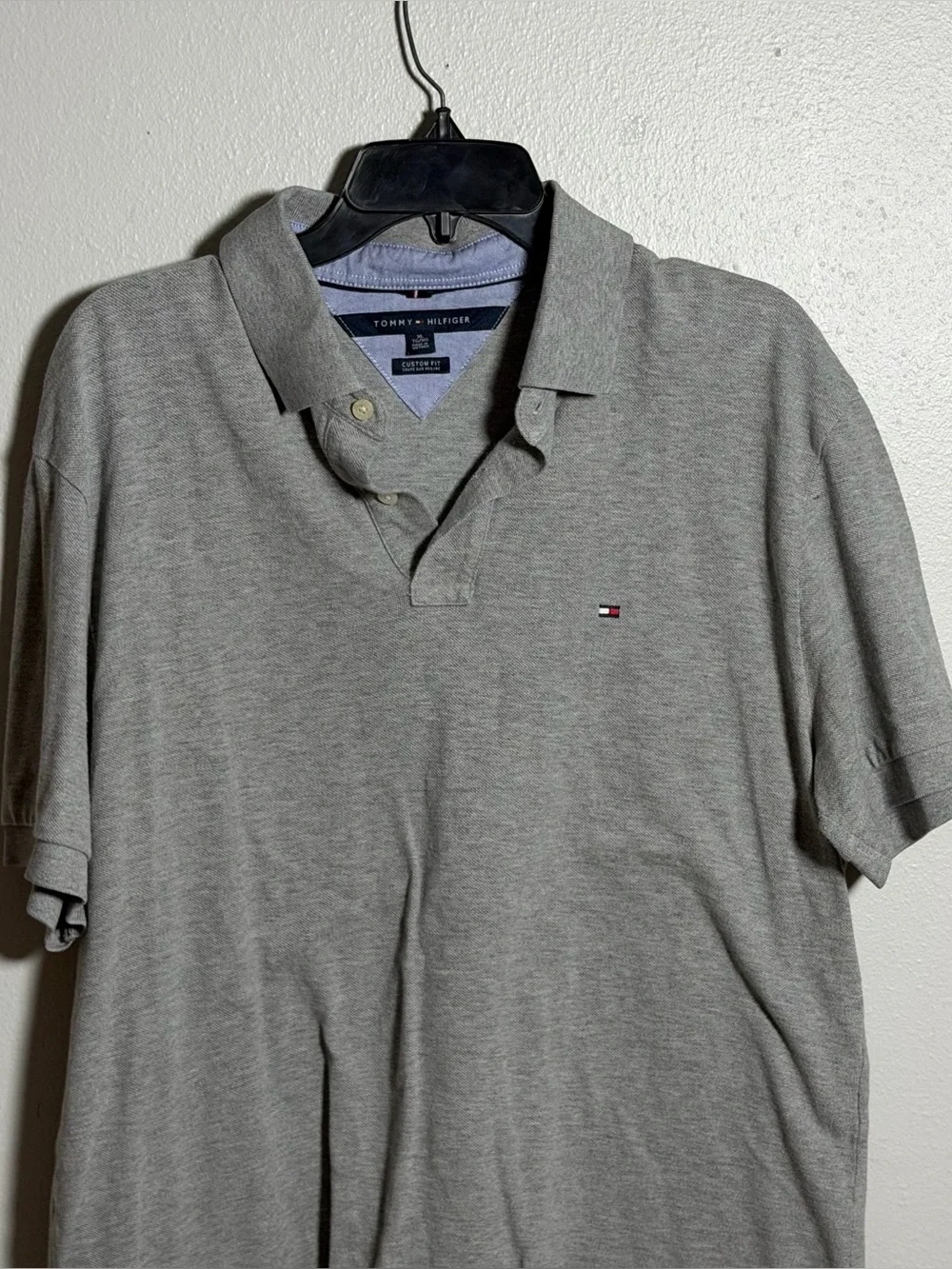 Tommy Hilfiger Men’s Grey Custom Fit Preppy Casual Polo Shirt Minimalist size XL